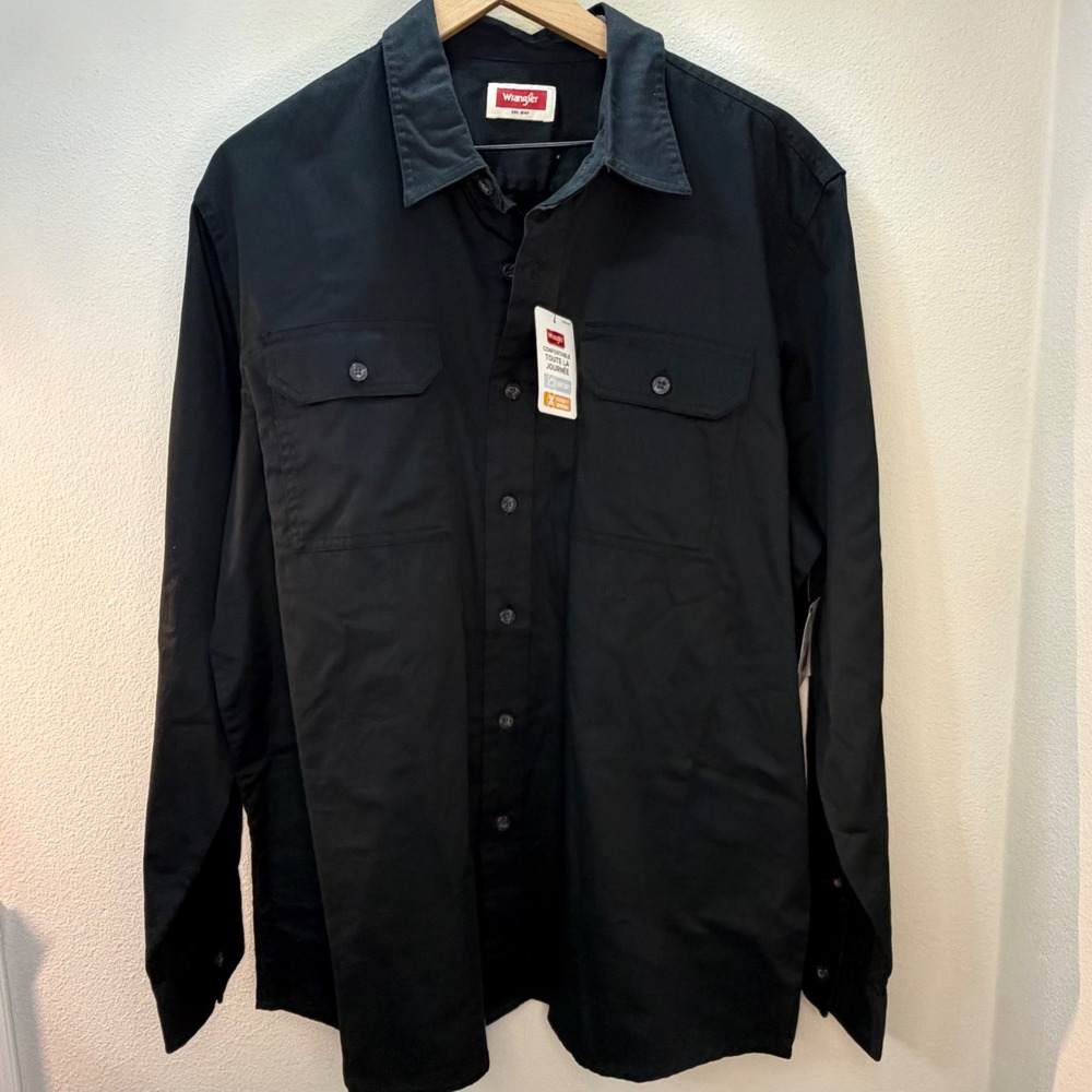 Wrangler Men's Black Long Sleeve Work Shirt‎ Casual Button Up Top Size L